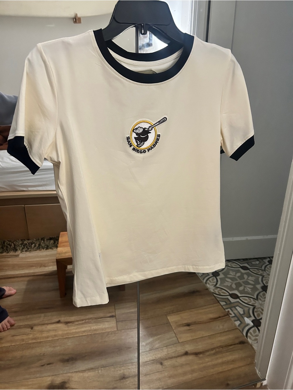 Padres Short Sleeve Ringer Tee - White with Navy Trim
